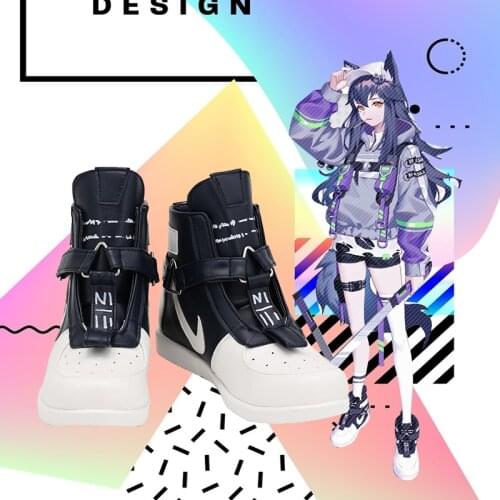 Arknights Texas White Black Shoes Cosplay Long Boots Leather Custom Made For Party Christmas Halloween