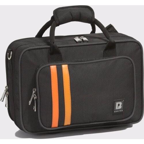 Wooden Bb Clarinet case with colorful stripe pocket