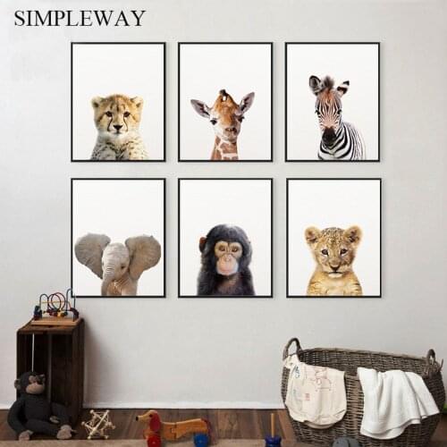 Baby Animal Cheetah Monkey Elephant Canvas Child Poster Nursery Wall Art Print Painting Nordic Kid Bedroom Decoration Picture
