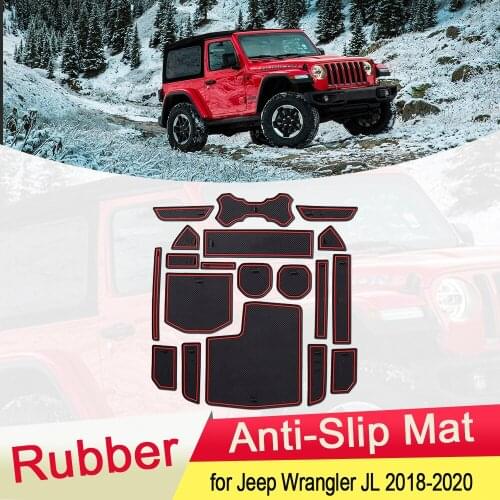 For JEEP Wrangler JL 2018 2019 2020 Rubber Anti-slip Mat Door Groove Cup Pad Gate Slot Coaster Interior Car Accessories 19Pcs