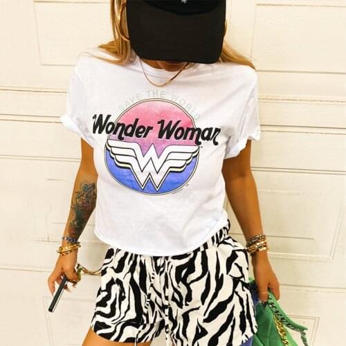 Women Letter Print Rolled Out Cropped T-shirt In White S937