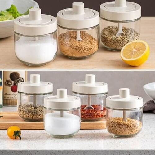 Seasoning Pot with Spoon Salt Pepper Seasoning Pot Sauce Vinegar Glass Oil Brush Bottle Honey Sugar Pot Kitchen Accessories