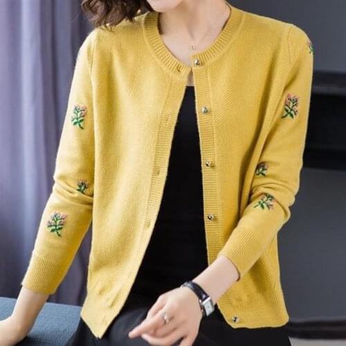 2021a cardigan shawl womens outer wear 2021 new spring embroidered short knit sweater loose autumn yellow cardigan