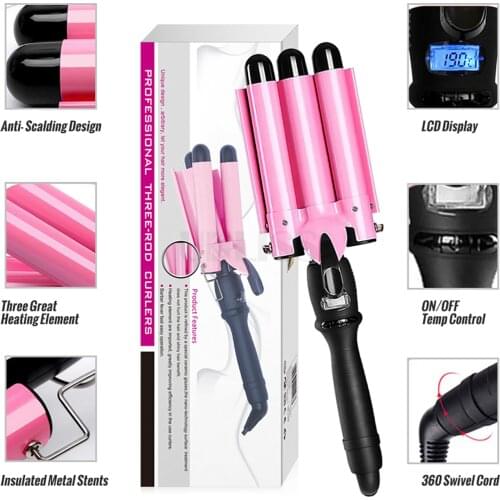 Ceramic Triple Barrel Hair Curler Professional Hair Curling Iron Hair Waver Curling Tongs Crimping Hair Iron Styler 25mm 32mm