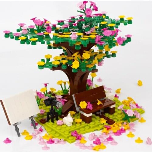 Cherry Tree Plants Flower Building Blocks Garden Parts Set City House MOC Accessories Bricks DIY Toys for Children