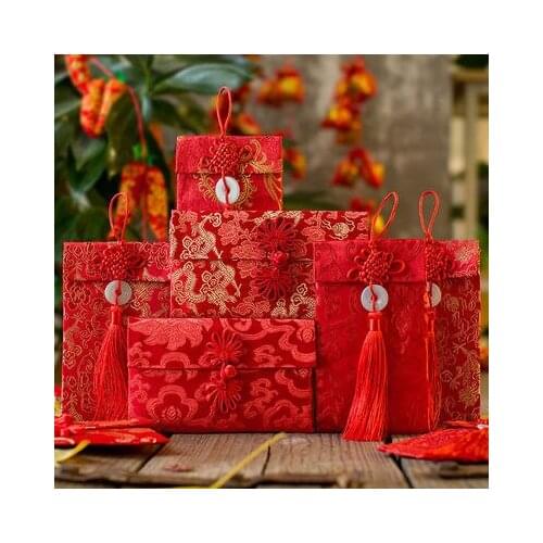 2021 New Years Red Envelope Gift Gold Package High-end Brocade Fabric Wedding New Years Eve Gifts Holiday Red Envelopes