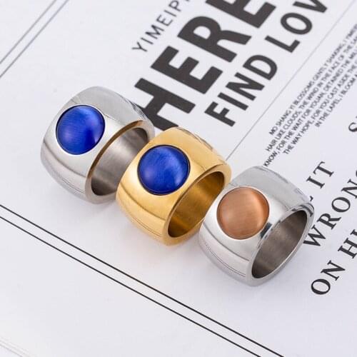 Personality Stainless Steel Opal Rings for Men Business Rings Blue Stone Wedding Rings Engagement Jewelry Male Accessories