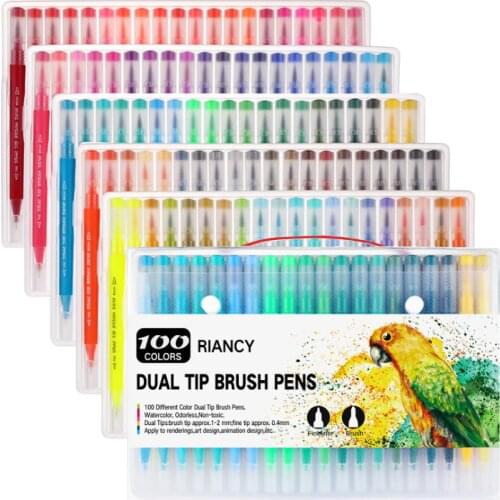 12/24/48/72/100pcs FineLiner Drawing Painting Watercolor Art Marker Pens Dual Tip Brush Pen School Supplies copic