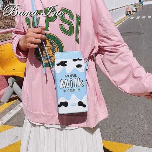 Cute Drink Box Bag Women Shoulder Bags Lovely Milk Cartoon Printing Crossbody Bag Lady Designer Small Coin Phone Purses Female
