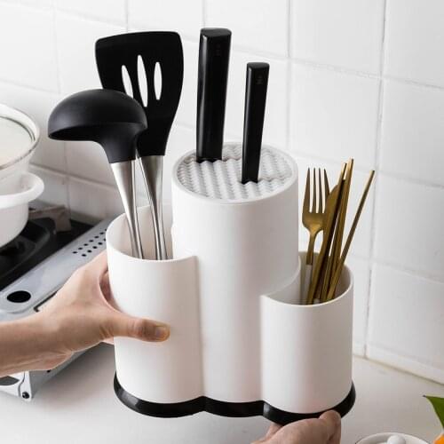 Multi-Function Utensil Holder Knife Block PP Flatware Drainer Storage Box Spoon Fork Kitchen Organizer Rack