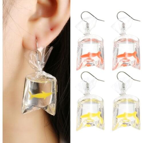Fashion Goldfish Drop Earrings Chic Transparent Water Bag Fish Earrings Bohemian Statement Goldfish Cute Earring For Female Gift