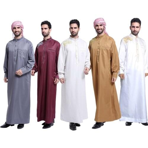 Muslim Clothing Men Jubba Thobe Stand Collar Islamic Kaftan Kimono Long Robe Saudi Musulman Abaya Caftan Islam Dubai Arab Dress