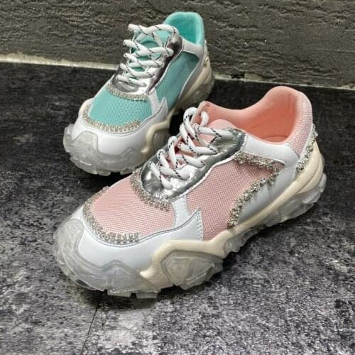 New Fashion All-match Flat Shallow Mouth Lace-up Jelly Bottom Color Crystal Casual New Shoes