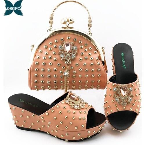 New Arrival Italian Women Shoes and Bag Set Decorated with Rhinestone In Party African Italian Shoes and Bag Set Party Shoes Bag