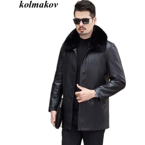 New Arrival Winter Style Men Boutique Fur Collar Wollen Liner Faux Leather Business Casual Solid Loose Woolen Fur Coat M-7XL