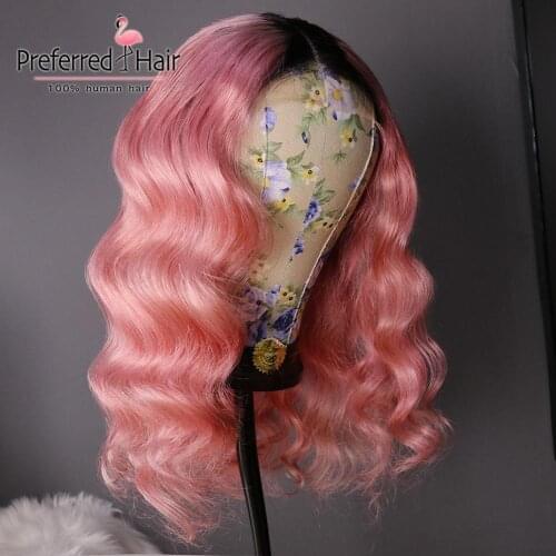 Preferred13x4 Brazilian Pink Wavy Lace Front Wig Remy Ombre Lace Front Wig Preplucked Lace Front Human Hair Wigs For Black Women