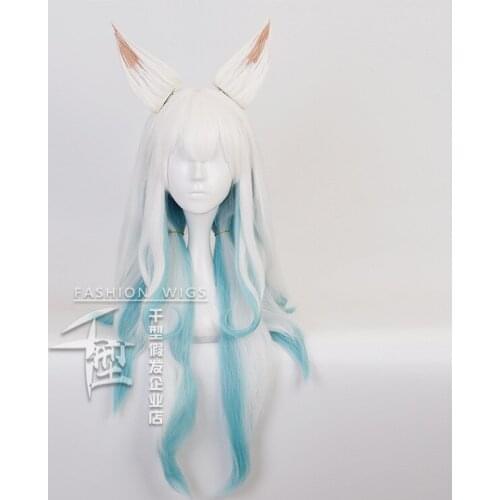 KDA Baddest Ahri Cosplay Wigs LOL Soul lotus skin wig Blonde Mixed White gradient blue Heat Resistant Synthetic Hair Pelucas