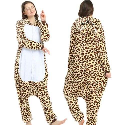 2019 Winter Leopard Bear Pajamas Animal Sleepwear onesie Kigurumi Women Men Unisex Adult Flannel Nightie Home clothes Sets