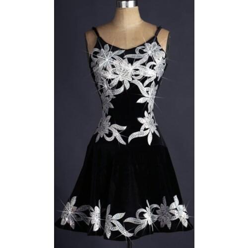 Latin Dance Dresses Women/Girls Adult/Child Sequin Black Practice Dresses Ladies Samba/Cha Cha/Rumba/Salsa/Tango Dress DQL2997