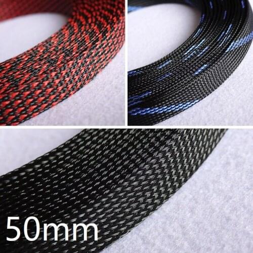 50mm Braided Expandable Sleeve PET Tight Wire Wrap High Density Insulated Cable Harness Line Protector Cover Sheath Colorful