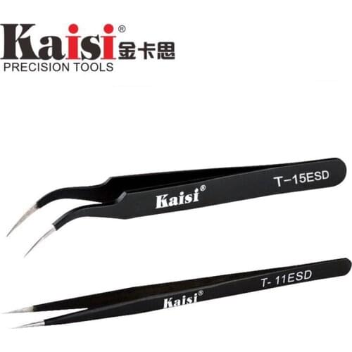 Kaisi T-11 T-15 ESD Anti-magnetic Stainless Steel Straight Tweezers Anti Static ESD Safe with Precision Fine Tip