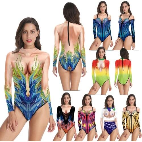 One-Piece Swimsuit 2021 Bikini New Seaside Beach 3D Personalized Digital Print One-Piece Long Sleeve Swimsuit Set Tight Wear