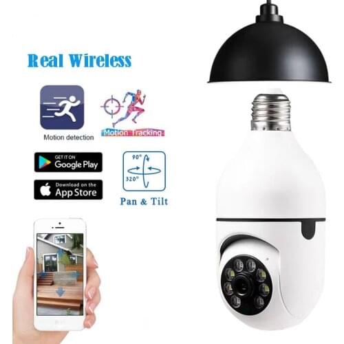 1080P WIFI PTZ Camera Light Led E27 Bulb Socket Power Color Night Vision IP Surveillance Auto Tracking for Indoor Outdoor Use