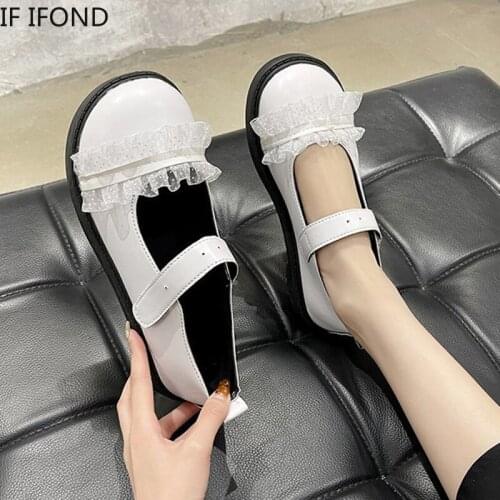 IF IFOND Spring Autumn Lace Lolita Mary Janes Shoes Women Patent Leather Platform Shoes Woman Flats Round Toe Ladies Shoes