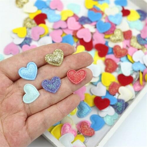 100/200 Pcs Candy Color Glitter Heart Padded Appliques Patches Garment Decorative Patches DIY Craft Kids Hair Decor Accessories