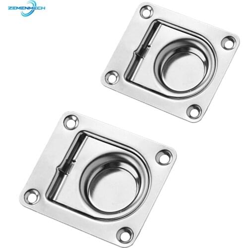 2PCS 304 Stainless Steel Marine Spring Floor Buckle Deck Latch Pull Handle Locker Cabinet Boat Hardware Marine Accessories Yacht