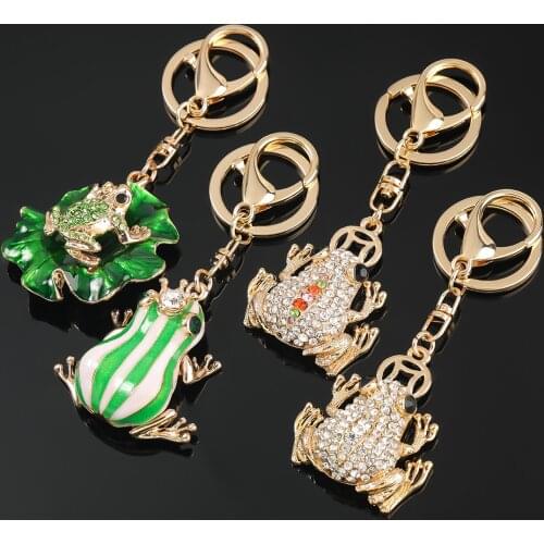 2021 New Cute Frog Pendant Keychain Rhinestone Green Womens Car Keychain Crystal Key Ring Holder Accessories Gift Wholesale