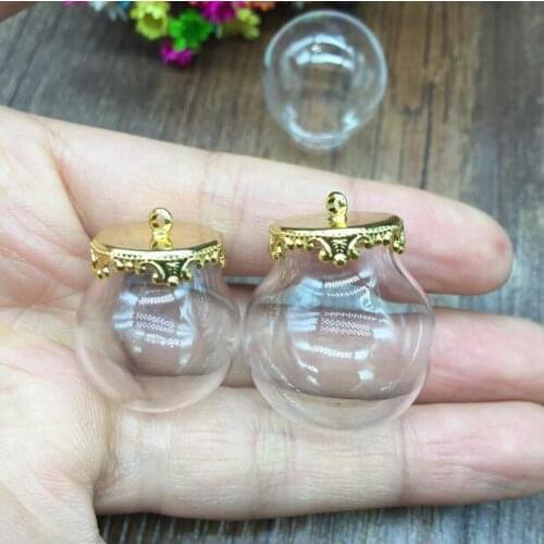 5sets/lot 25*15mm 20*15mm glass globe round ball orb with gold jewelry findings set glass bubble DIY glass vial pendant