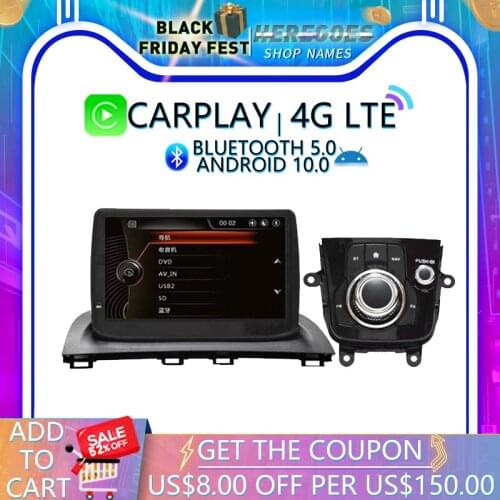 Carplay DSP Android 10.0 2GB+32GB 4G 64GB Car DVD Player GPS Map RDS Radio Bluetooth 5.0 autoradio For Mazda 3 Axela 2014 - 2018