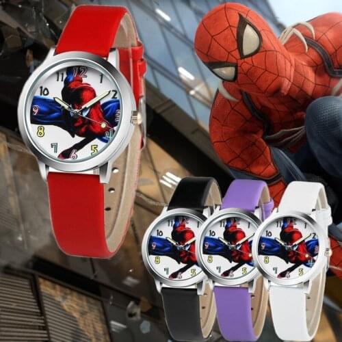 Marvel Cartoons Spiderman Childrens watch Spiderman leather Strap Quartz watch Anime Boy and girl Wrist watch Childrens gifts