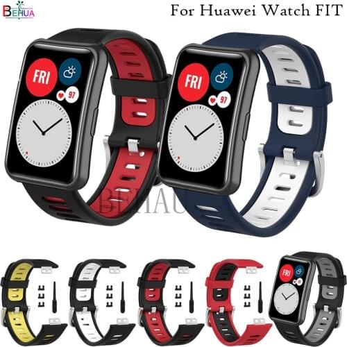 Double Color Silicone WatchStrap For Huawei Watch Fit original SmartWatch Band Accessories belt WristBand Bracelet with tool