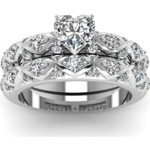 FDLK Womens New Fashion Exquisite Heart Shaped White Rhinestone Bridal Engagement Wedding Ring