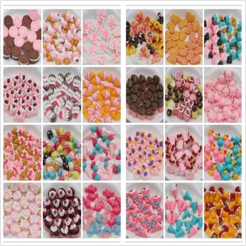 10pcs/lot flat back resin cabochons kawaii resin cake about 15mm mix colors resin foods