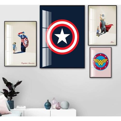 Marvel Anime Canvas Painting Cute Marvel Captain America Wall Art Nordic Posters And Prints Pictures For Living Room Decor