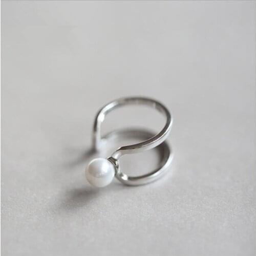 Korean Fashion Pearl Simple Hollow Double-layer 925 Sterling Silver Open Rings For Women Wholesale Anillos Mujer Jewelry SR316