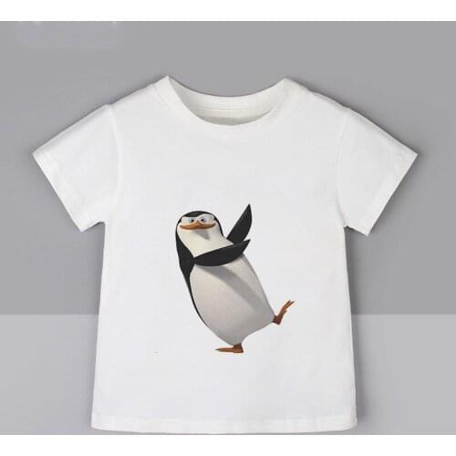 Summer New Childrens Clothing Madagascar Penguins Boys Tops Cute Penguin Girls T Shirts 0 Collar White Fashion Kawaii Baby Top