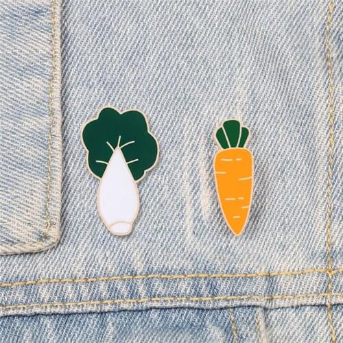 Cute Vegetable Enamel Pins Carrot Cabbage Brooches Cartoon Creative Metal Button Backpack Jean Shirt Badges Jewelry For Children