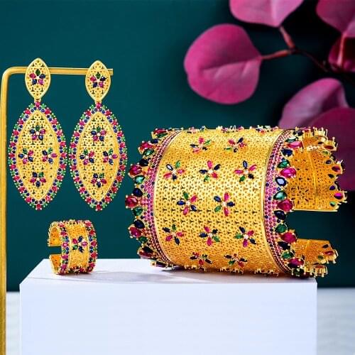 Missvikki New Luxury Noble Women Gorgeous Necklace Bangle Earrings Ring 4 PCS for Women Bridal Jewelry Sets Wedding Noble Set