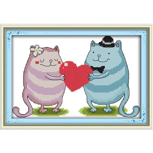 Mouse couple cross stitch animal lovers kit 14ct 11ct count printed fabric DMC color embroidery DIY handmade needlework plus