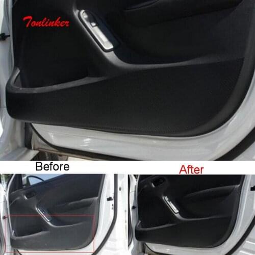 Tonlinker Interior Door Anti-Dirty Pad Cover Case Stickers for Peugeot 301 2014-16 Car Styling 4 Pcs Carbon Fiber Cover Sticker
