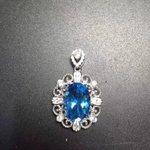 Natural blue topaz gem Pendant natural gemstone pendant necklace S925 silver woman Nation Retro Sun flower party gift jewelery