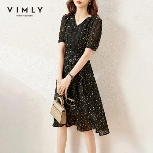 VIMLY Womens Dresses Elegant 2021 Summer V Neck Floral Dress High Waist Bandage Maxi Dress Puff Sleeve Vintage Dresses F7192