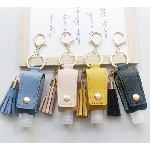 Portable Hand Sanitizer Keychain Leather Case Outdoor Disinfectant Leather Case with 30ML Bottle