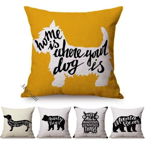 Hand-Painted Letter Animals Poster Design Sofa Throw Pillow Case Dachshund Deer Office Decoration Linen Square Car Cushion Cover