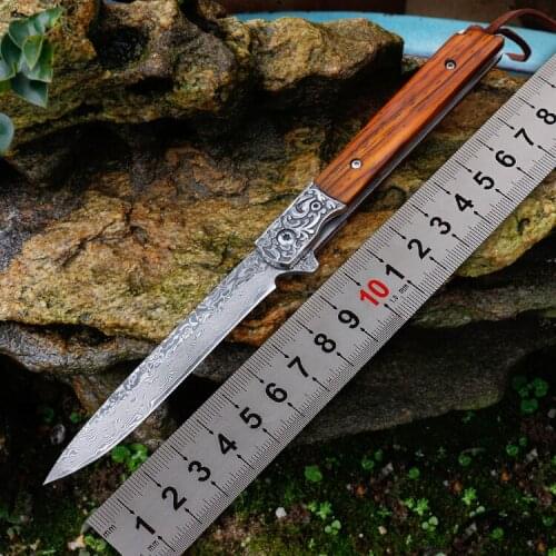 Freewolf Flipper Folding Knife VG10 Damascus Steel Drop Point Blade Rosewood Handle Ball Bearing EDC Knives H7003