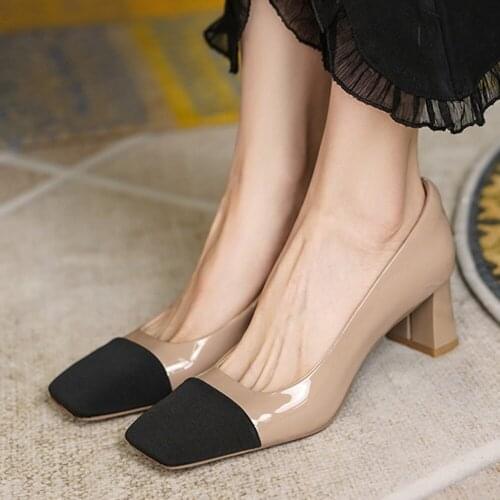 Square toe patchwork 5.5cm high heel European simple design classic colors beauty lady energy gorgeous cozy pumps MUC23 MUYISEXI